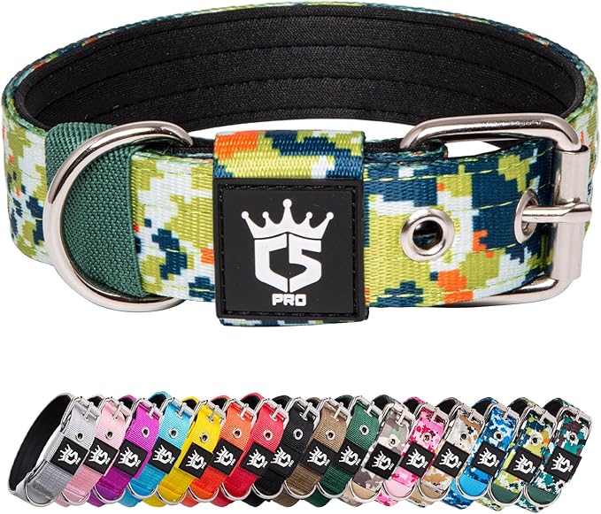 TSPRO Tactical Dog Collar 1.25 Inch Wide Thick Dog Collars with Heavy Duty Metal Buckle, Durable, Strong, Adjustable for Small Dogs (Camo Green S)