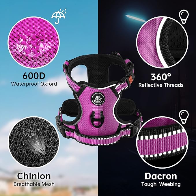 NESTROAD No Pull Dog Harness,Adjustable Oxford Dog Vest Harness with Leash,Reflective No-Choke Pet Harness with Easy Control Soft Handle for Large Dogs(X-Large,Fuchsia Pink)