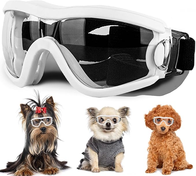 Small Dog Sunglasses with Adjustable Strap UV Protection, Winproof Puppy Sunglasses, Suitable for Dogs Eyes Protection，Soft Dog Goggles