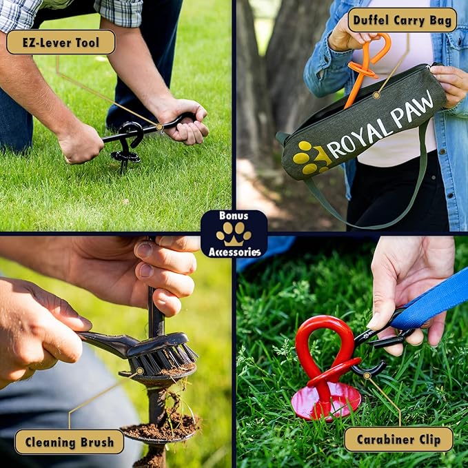 ROYAL-PAW Dog Tie Out Stake - for Large Dogs up to 210 lbs - Heavy Duty Dog Stake for Yard, Beach & Camping Outside - Best in Ground Anchor for a Dog Cable, Leash, Lead Tether (R2-Crimson Red)