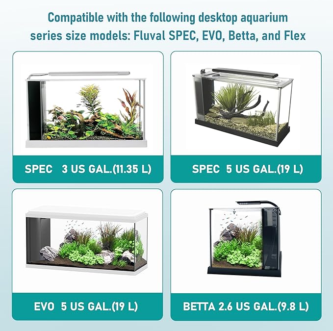 Aquarium Filter Replacement Set, 3-Stage Filtration Compatible with Fluval SPEC EVO Flex Series, Includes 2 Carbon Filter Refills, 2 Foam Filter, 2 Ceramic Rings & 1 Filter Cord