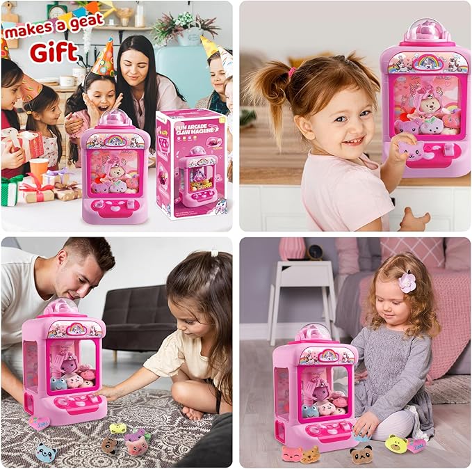 TingingYuli Claw Machine for Kids,Unicorn Mini Vending Machines Candy Grabber Prize Dispenser Toys for Girls,Electronic Arcade Game with 20 Mini Plush Toys for Christmas Easter Birthday Gifts