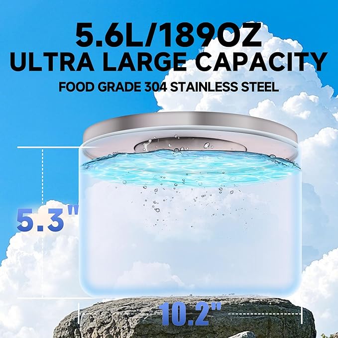Dog Water Bowl No Spill, 5.6L/1.5 Gallon No Drip Slow Drinking Dog Water Bowl Dispenser Spill Proof, Large Stainless Steel Slobber Stopper for Messy Drinkers, Small Medium & Large Dogs