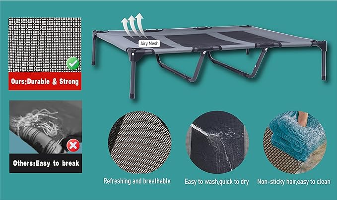 Outdoor XLarge Elevated Dog Bed with Canopy- Durable Oxford Fabric Chew Proof Waterproof Raised Portable Camping Dog Beds Cots with Removable Cover Shade