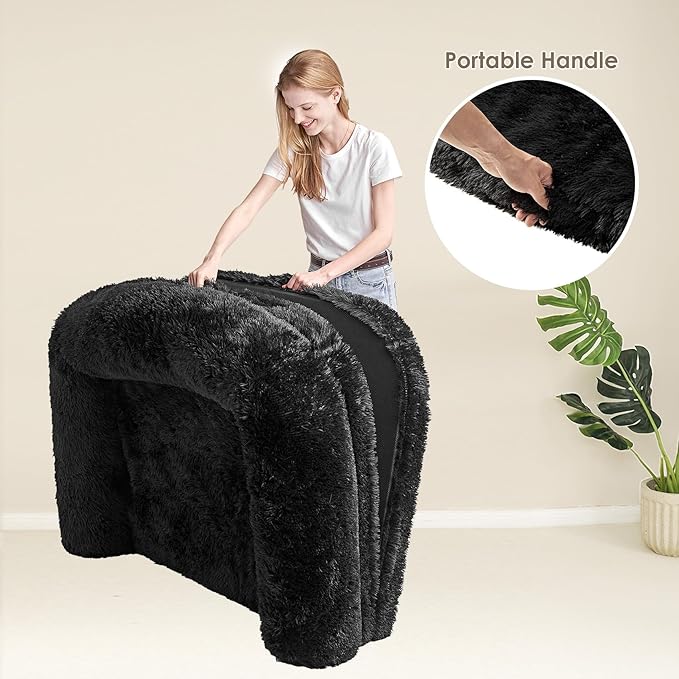 EHEYCIGA Foldable XXL Dog Bed, Faux Fur Fluffy Pet Couch Bed for Extra Large Dogs, Orthopedic Calming Memory Foam Big Pet Bed, Washable Soft Pet Sofa Bed with Non-Slip Bottom, Black, 54"x38"x7.5"