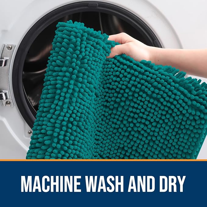 OLANLY Dog Door Mat for Muddy Paws 44x24, Absorbs Moisture and Dirt, Absorbent Non-Slip Washable Doormat, Quick Dry Chenille Mud Mat for Dogs, Entry Indoor Entryway Carpet for Inside Floor, Lake Blue