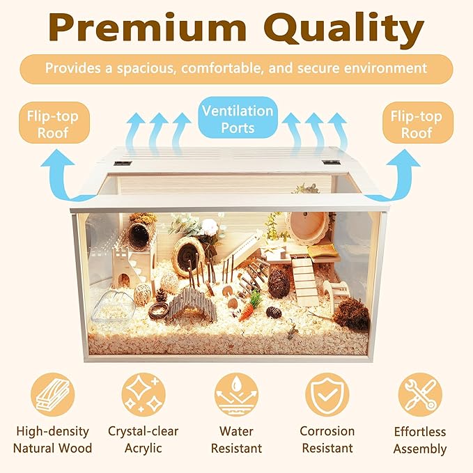 Prolee Hamster Cage Chew Proof, Mice and Rat Habitat Openable Top with Acrylic Sheets, Hamster Habitat Solid Built (24”L x 16" W x 16" H)