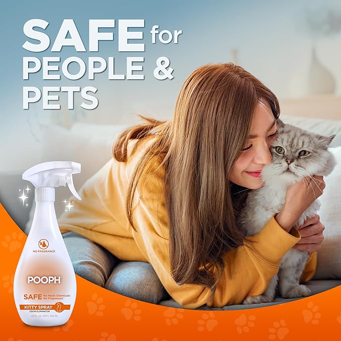 POOPH Kitty Spray - Odor Eliminator, 32oz - Dismantles Odors on a Molecular Basis, Cats, Freshener, Eliminator, Urine, Poop, Pee, Deodorizer, Fresh, Clean, Furniture, Potty, Safe - 2 Pack