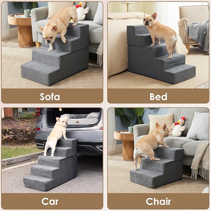 EHEYCIGA Dog Stairs for High Bed 22.5" H, 5-Step Dog Steps for Bed, Pet Steps for Small Dogs and Cats, Non-Slip Balanced Pet Ramp Indoor, Grey