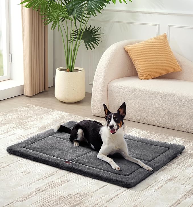 Made4Pets Dog Crate Pad Bed for Extra Large Dogs, Washable & Reversible, Anti-Slip Kennel Mat for Cozy Sleeping, Soft Fluffy Dog Bed for Indoor & Outdoor Use, 48"x30", Dark Gray