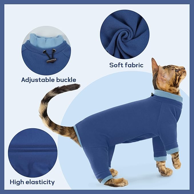 PUMYPOREITY Cat Hair Sticky Shirt – Breathable & Lightweight, Reduces Shedding Fur Pajamas, Prevents Licking Wounds After Surgery, Blue, M