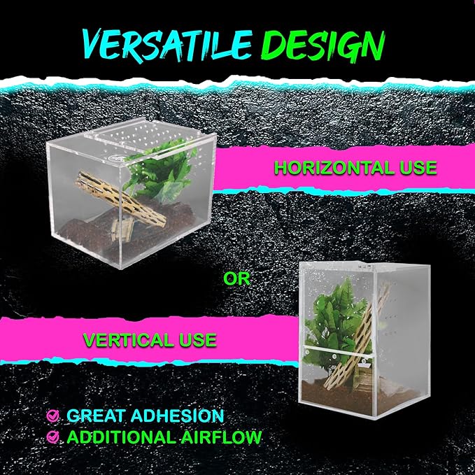 Jumping Spider Enclosure 5"x5"x7" or Tarantula Enclosure - Reptile Terrarium w/Sliding Magnetic Door - Great Reptile Tank & - Acrylic Aquarium Spider Box for Terrestrial or Arboreal Animals