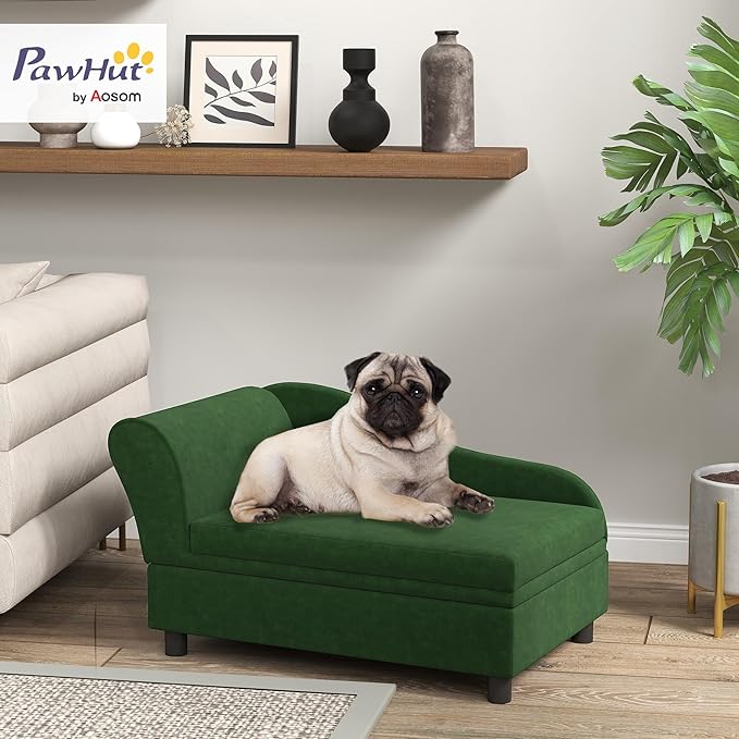 PawHut Luxury Fancy Dog Couch with Hidden Storage, Small Dog Sofa Bed with 2" Soft Foam, Modern Pet Furniture for Puppies & Little Breeds, Green