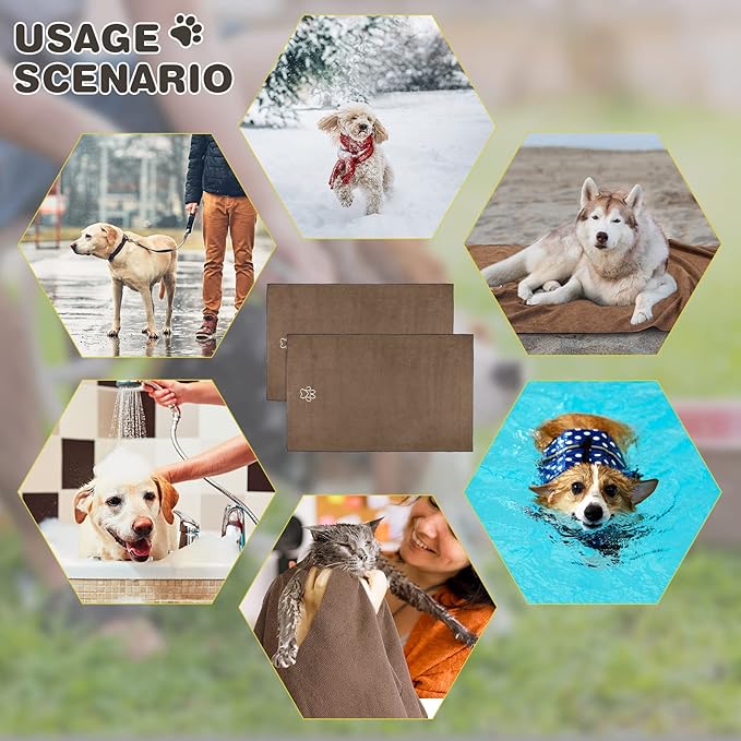 Chumia 4 Pack Dog Towels for Drying Large Microfiber Grooming Tools Absorbent Soft Bath Supplies with Embroidered Paw for Small Medium Pet Products(30 x 50 Inch,Brown)