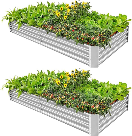 Land Guard 2 Pack 6×3×1ft Galvanized Metal Raised Garden Bed, Metal Planter Kit Box Outdoor for Deep-Rooted Vegetables, Flowers, Green and Herbs……