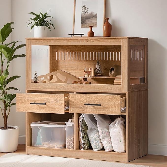 MEWOOFUN Large Hamster Cage, Hamster Cage and Habitats with Drawers and Storage Cabinet, Openable Top, Three-Sided Visibility and Four-Sided Ventilation, 39.4" L x 19.7" W x 41.7" H