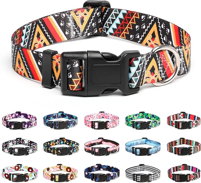Mercano Adjustable Dog Collar - Special Design Patterns, Soft Nylon Comfortable Durable Pet Collar for Small Medium Large Dogs (L, Ethnic Gold)