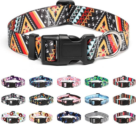 Mercano Adjustable Dog Collar - Special Design Patterns, Soft Nylon Comfortable Durable Pet Collar for Small Medium Large Dogs (L, Ethnic Gold)