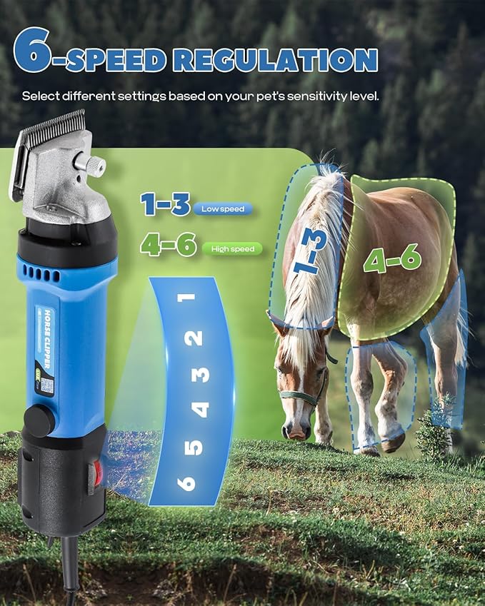 Horse Clippers 690W 28000RPM, Heavy Duty Horse Grooming Kit, Professional Livestock Clippers with 6 Speed Adjustable for Shaving Horse Pony Cattle Goat Large Dogs and Others