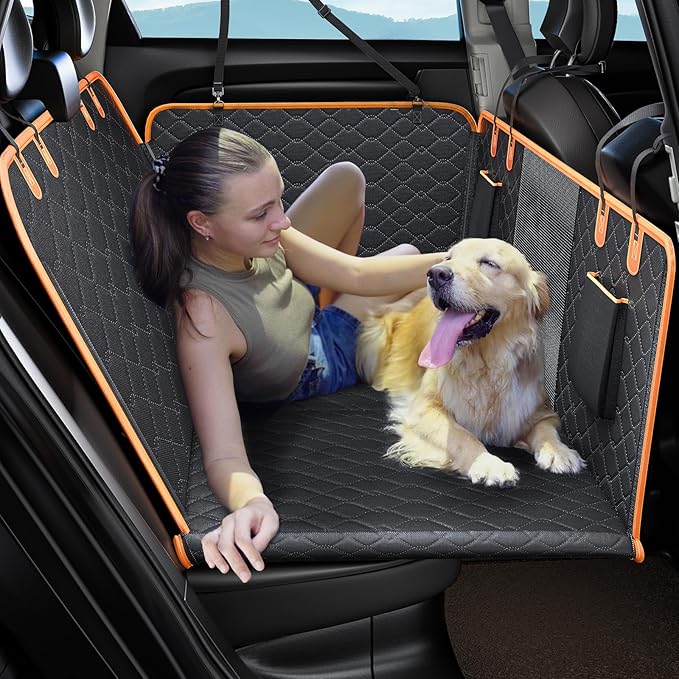 MIXJOY Back Seat Extender for Dogs, Hard Bottom Dog Car Seat Cover for Back Seat Protector, Waterproof Dogs Backseat Cover for Car, Foldable Dog Hammock for Car Travel Accessories, Black