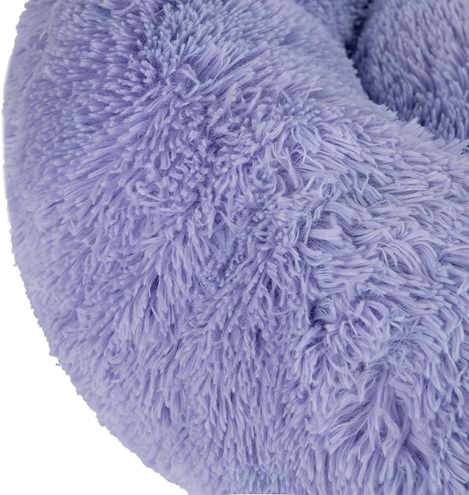 Best Pet Supplies Round Donut Dog Bed with Plush Faux Fur Fabric, Calming, Anti-Anxiety Cushion for Indoor Pets, Slip-Resistant Base, Soft Ergonomic Support - Lavender, 30x30x8''
