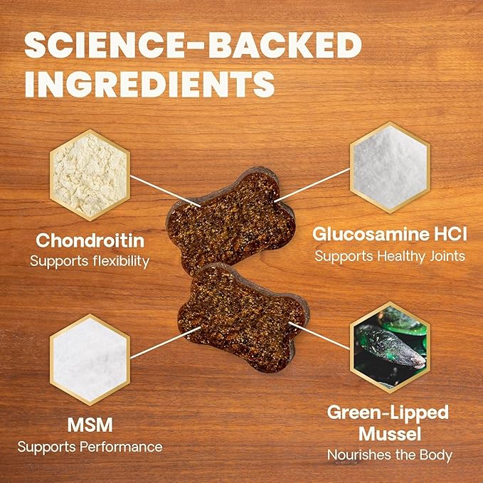 VetriScience GlycoFlex Ultimate Strength Healthy Hip & Joint Glucosamine Supplements for Dogs, with MSM, Chondroitin & Green-Lipped Mussel, Soft Chews, Bacon, 120 Count - New Look