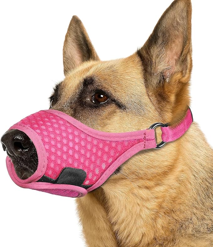 LUCKYPAW Dog Muzzle, Soft Muzzles for Large Medium Small Dogs to Prevent Biting Chewing with Ring and Adjustable Strap for Vet Visit Training (Hot Pink, M)