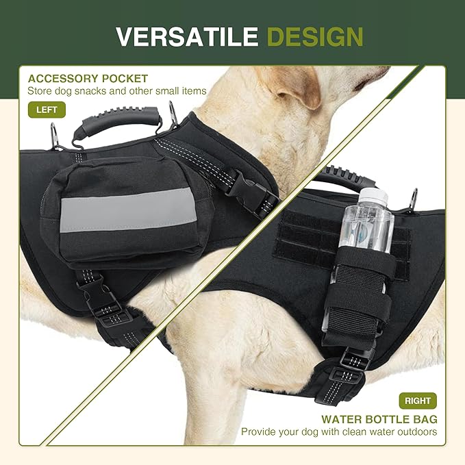 Tactical Dog Harness with Reflective Material, Adjustable Heavy-Duty No Pull Harness, Tear-Resistant Dog Tactical Vest with Handle, Breathable Outdoor Gear for Training, Hiking, Walking, Black M