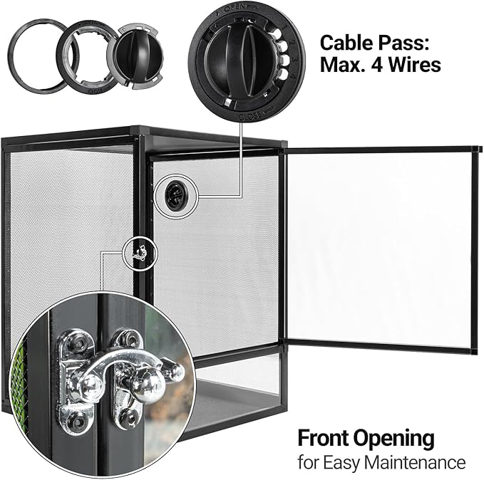 REPTI ZOO 18" x 18" x 24" Front Opening Chameleon Cage with 3-Sided Metal Mesh, 34 Gallon Screen Vertical Terrarium with Background Sticker, Tall Enclosure for Chameleon, Tree Frog, Arboreal Reptiles