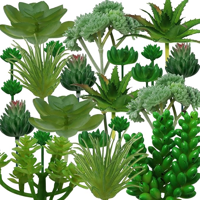 Succulents Plants Artificial, 22pcs Green Fake Succulents, Mini Faux Succulents for DIY Crafting Home Terrarium Floral Wall Garden Arrangement Office Decoration (Unpotted)