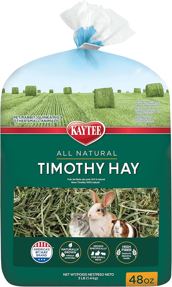 Kaytee Timothy Hay, High Fiber, Grown Specifically for Small Animals, Rabbits, Guinea Pigs, Chinchillas, 48 Ounces