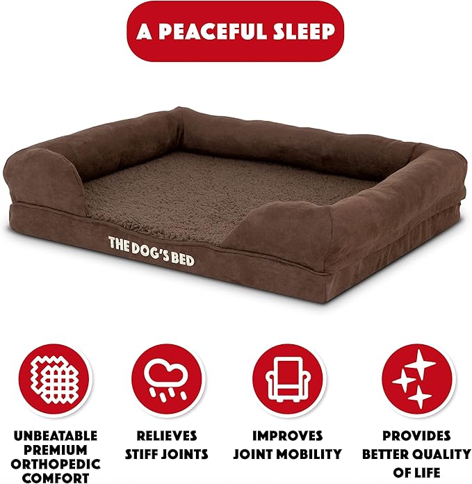 The Dog’s Bed Orthopedic Dog Bed Medium Brown Plush 25.5x20, Premium Memory Foam, Pain Relief: Arthritis, Hip & Elbow Dysplasia, Post Surgery, Lameness, Veterinary Approved, Waterproof Washable Cover