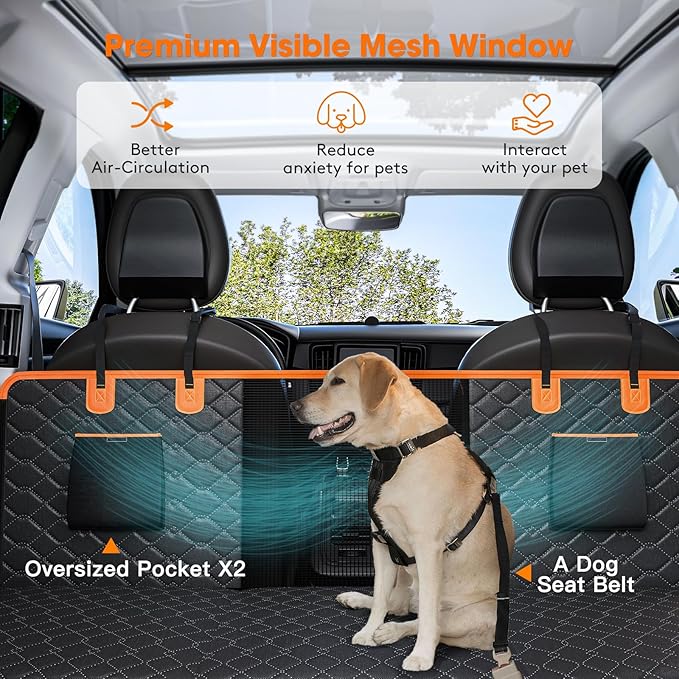 MIXJOY Back Seat Extender for Dogs, Hard Bottom Dog Car Seat Cover for Back Seat Protector, Waterproof Dogs Backseat Cover for Car, Foldable Dog Hammock for Car Travel Accessories, Black
