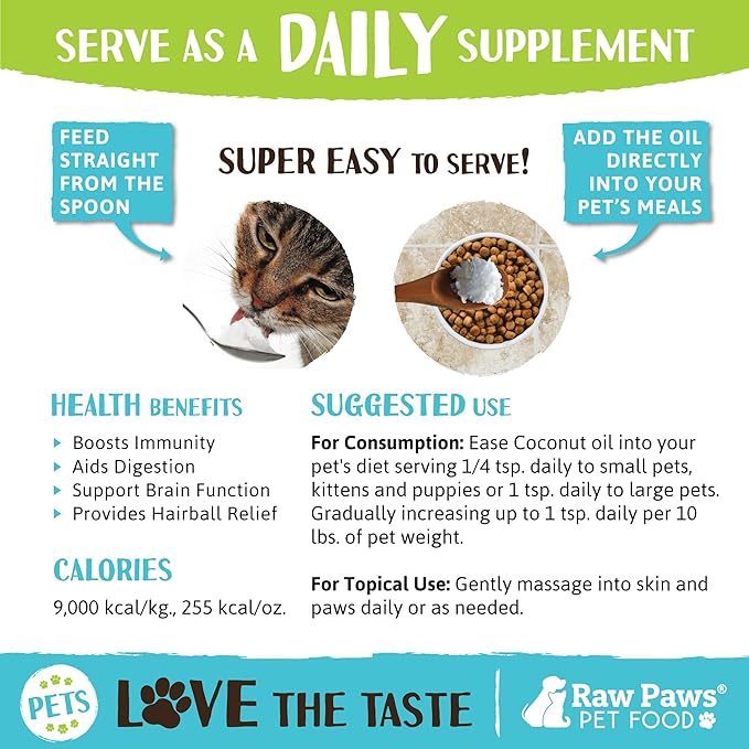 Raw Paws Virgin Organic Coconut Oil for Dogs & Cats, 4-oz - Treatment for Itchy Skin, Dry Nose, Paws - Hot Spot Lotion - Natural Hairball Remedy for Cats
