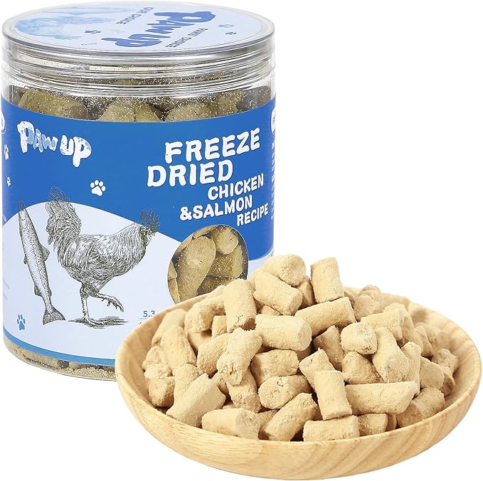 Freeze Dried Raw Dog Food, Chicken & Salmon Recipe Dog Food Topper, High Protein, Rawhide Free, Gluten&Grain Free for Dogs, Cats, 5.3oz