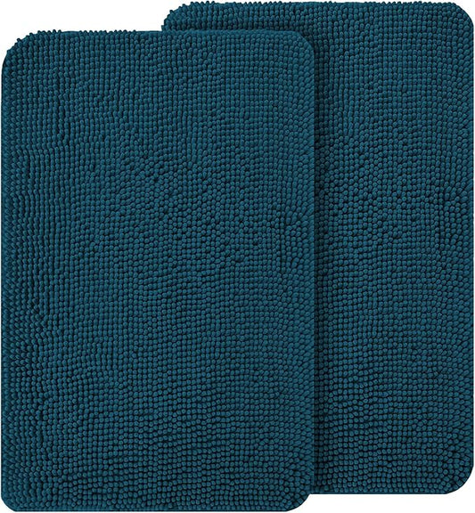 OLANLY Dog Door Mat Set 2-Piece 24x16, Absorbs Moisture and Dirt, Absorbent Non-Slip Washable Doormat, Quick Dry Chenille Mud Mat for Dogs, Entry Indoor Entryway Carpet for Inside Floor, Atlantic Blue