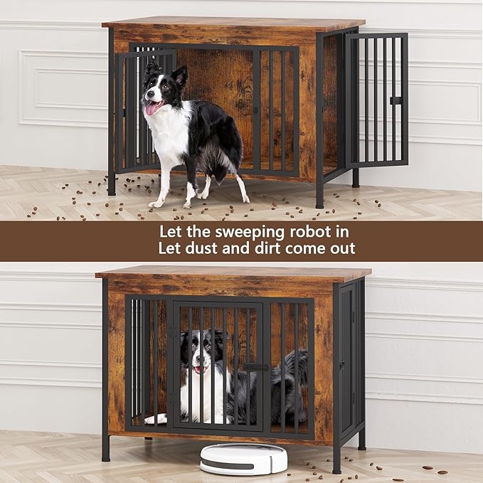EasyCom 39.96" XL Wooden Large Dog Crate Furniture for Medium and Large Breed, Chew-Resistant Dog Kennel Furniture Indoor with 2 Doors and 3.94" Raised Feet, as TV Stand, End Table, Crate Table