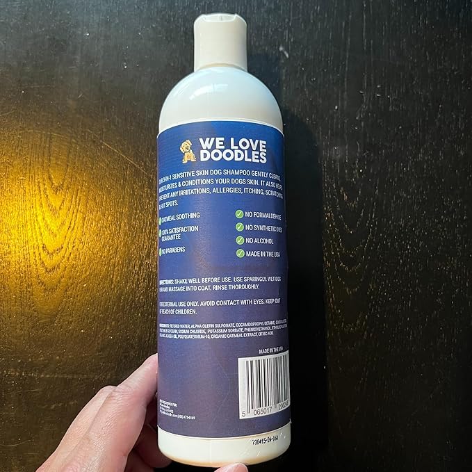 Premium 3-in-1 Sensitive Skin Dog Shampoo, Great for Allergies, Itching, Scratching, Anti-Itch Shampoo for Dogs with Oatmeal & Aloe, Made in USA, Natural Ingredients, 16 oz [We Love Doodles]
