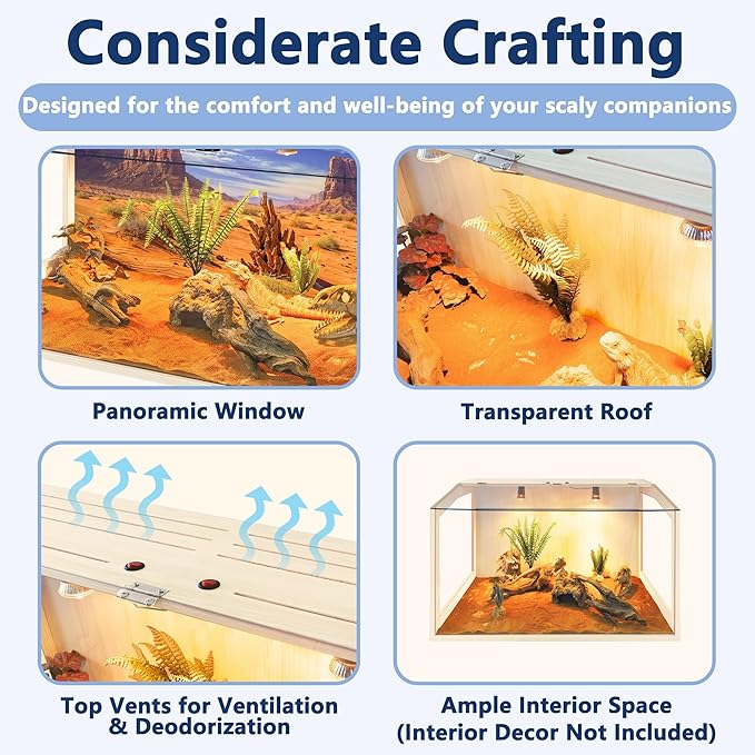 Prolee Bearded Dragon Tank, Reptile Enclosure, Snake Tank, Reptile Terrarium, Built-in Light Fixtures with Switch, (23 Gallon, 24" Long, Clear Acrylic Roof)