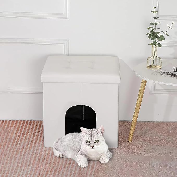 MEEXPAWS Cat Litter Box Enclosure Furniture Hidden, Cat Washroom Bench Storage Cabinet Small 19.7'' x 19.7'' x 19.7''| Dog Proof | Waterproof Inside | Easy Clean | Easy Assembly | Odor Control(White)