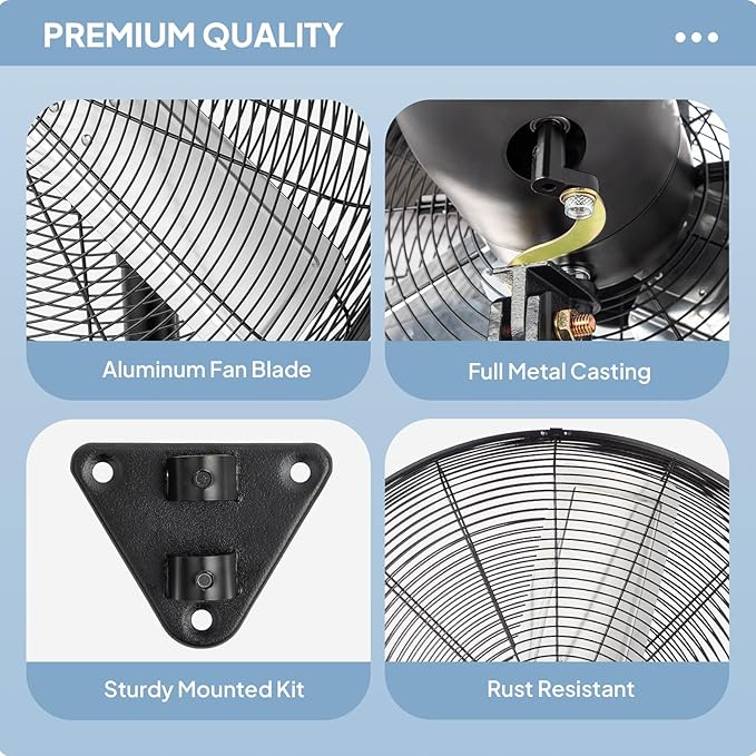 ROVSUN 30" Wall Mounted Fan, Max 10600 CFM High Velocity Industrial Wall Fan with Wide Angle Oscillating, Commercial Ventilation Use, Suit for Garage, Shop, Greenhouse, Gym, UL Listed