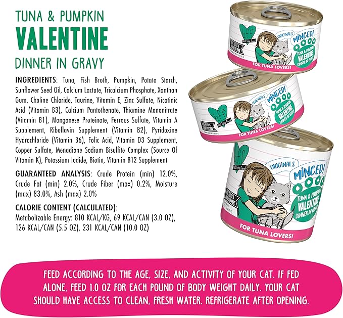 Weruva BFF Minced Natural Wet Cat Food, Tuna and Pumpkin Valentine in Gravy, 5.5oz Can, Pack of 24