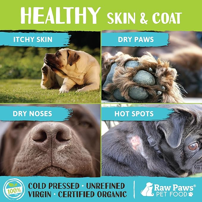 Raw Paws Virgin Organic Coconut Oil for Dogs & Cats, 8-oz - Treatment for Itchy Skin, Dry Nose, Paws - Hot Spot Lotion for Dogs - Natural Hairball Remedy for Cats