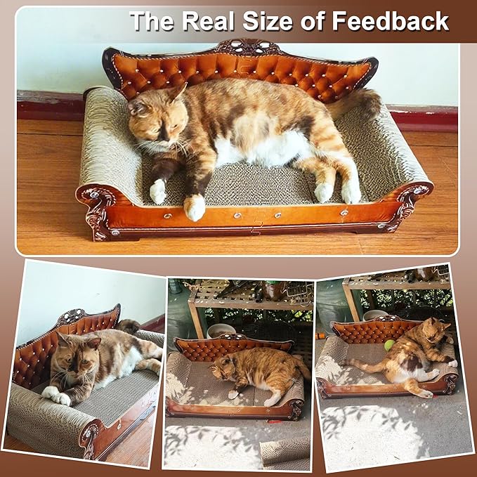Sofa-Shaped Cat Scratching Couch & Lounge Bed - Thick Cardboard Cat Scratcher Pad (27.6" L x 12.4" W x 11.8" H)