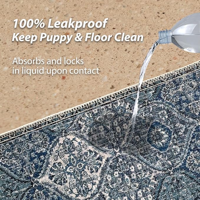 nunubaby Washable Pee Pads for Dogs, Stylish, Non-Slip and Leak-Proof Pee Pads. Reusable Potty Pads for Dogs for Crates and Floors.(Blue/Multi, 31" x36" )