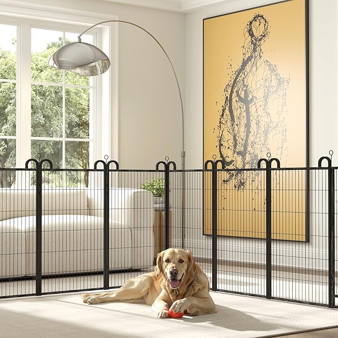 Dog Playpen Outdoor 16 Panels Heavy Duty Dog Fence 47" Height Anti-Rust with Doors Portable for RV Camping Yard, Total 36FT, 103 Sq.ft, Snowy Black