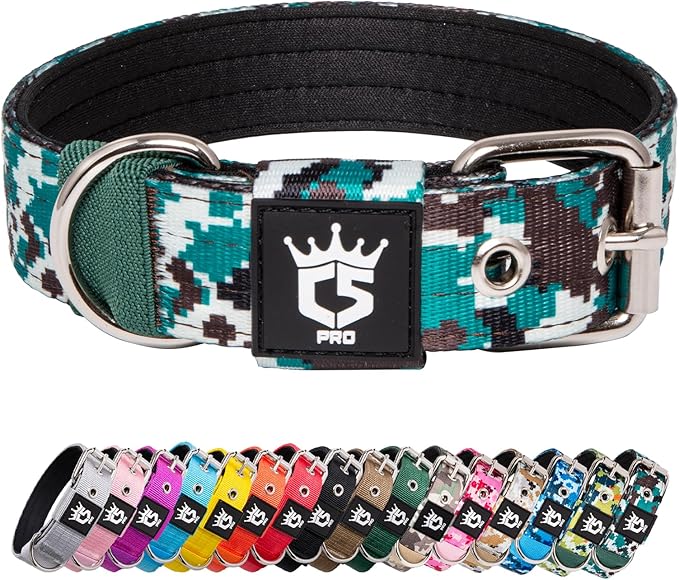 TSPRO Tactical Dog Collar 1.25 Inch Wide Thick Dog Collars with Heavy Duty Metal Buckle, Durable, Strong, Adjustable for Small Dogs (Camo Cyan S)