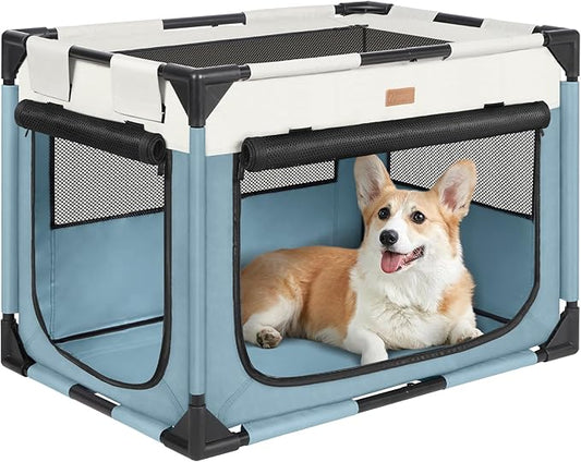 Dog Crate - Soft Pet Kennel for Dogs/Cats, 3-Door Breathable Travel Cage with Mesh Window, Portable Dog Kennel for Indoor & Outdoor, Blue-XL