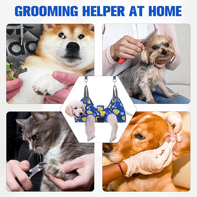 PAWCHIE Dog Grooming Hammock Harness for Dogs & Cats with Pet Nail Clipper Trimmer - Cat Hanger Sling for Trimming Clipping Nails- Dog Hammock Restraint Bag for Small Medium Large Dog, Navy Blue M