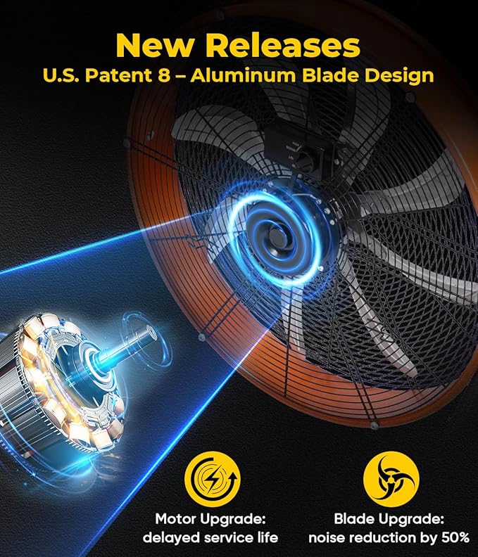 VENTISOL 24 Inch Industrial Floor Drum Fan, 9500 CFM Heavy Duty Floor Fan with 8 Blades, 3-Speed High Velocity Shop Fan, Metal Fans for Warehouse, Patios, Garage